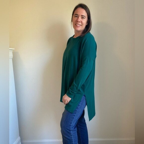 Women's Zenana Dark Teal Long Sleeve Loose Fit Tunic Top Size L - Picture 4 of 9